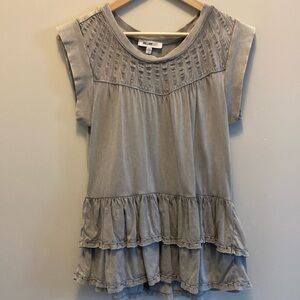 William Rast Gray Layered Ruffle Beaded Embroidered Top